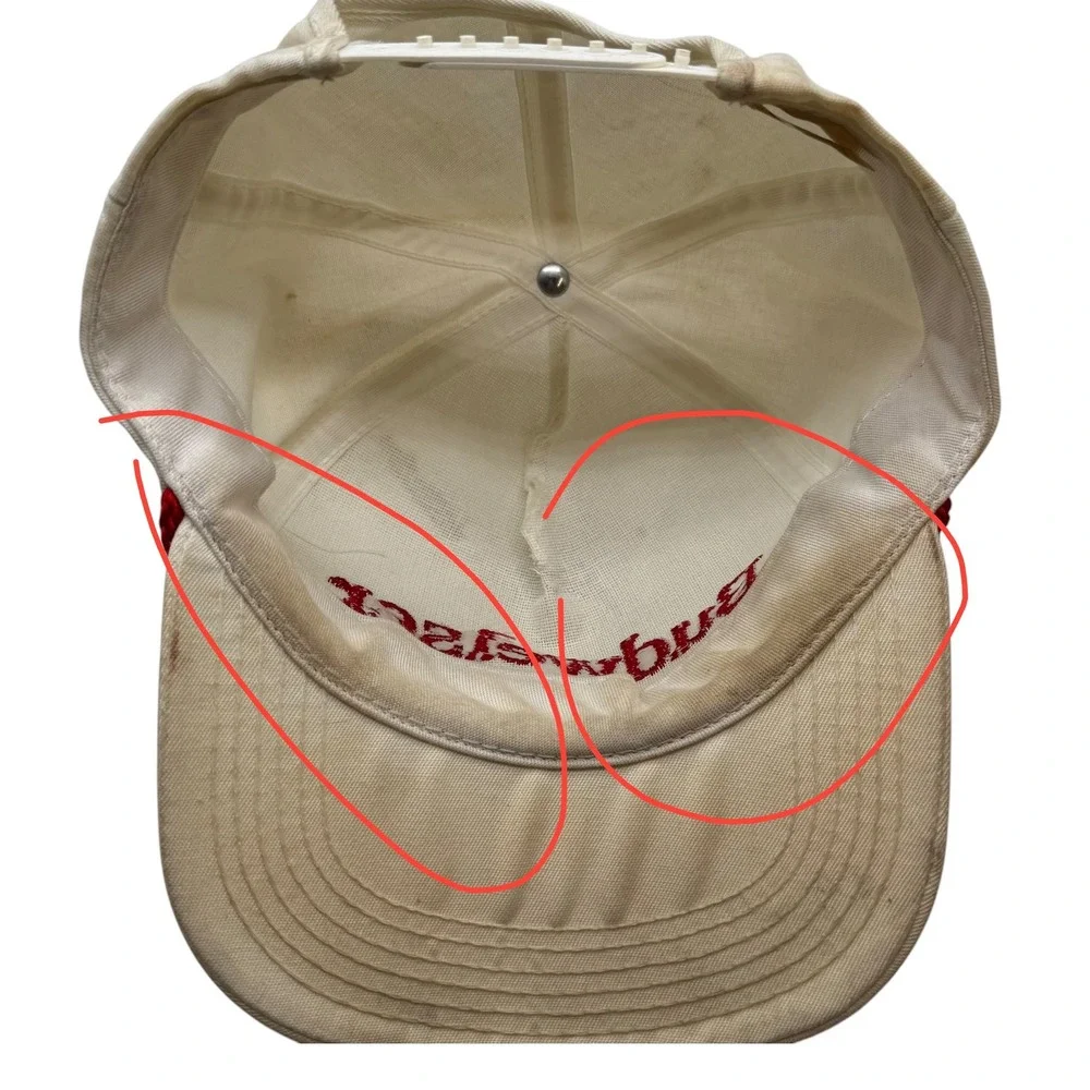 Vintage Budweiser Snapback Hat White Red Rope Trucker Cap Embroidered Logo